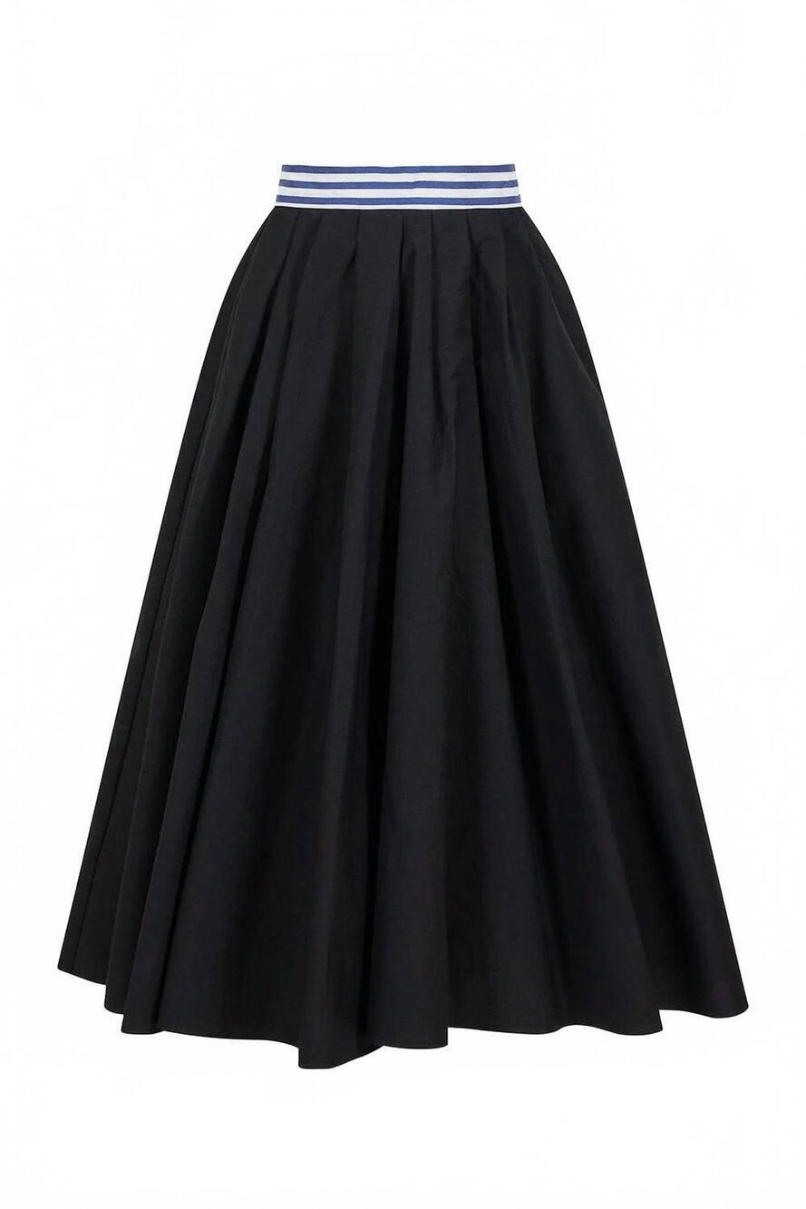 NEW ROSIE ASSOULIN women's full pleated cotton skirt in black